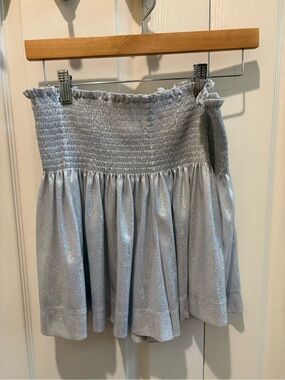 QUEEN OF SPARKLES Silver Glitter High-Waist Smocked Shorts